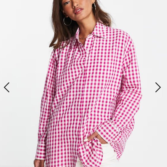 Mango oversized gingham shirt in pink size 8 or M - Picture 1 of 9